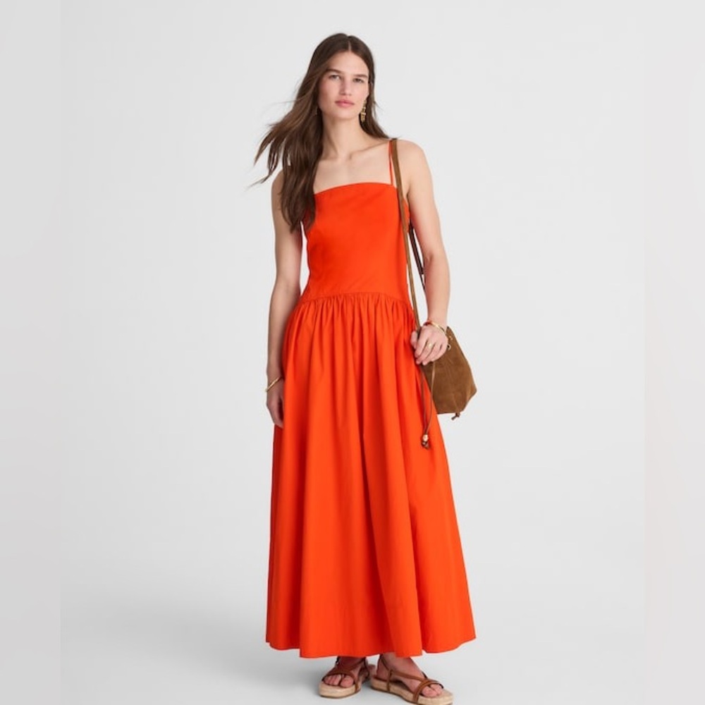 Madewell women’s Poplin Seamed Maxi Dress back cutout fiery orange Size 12 NWT
